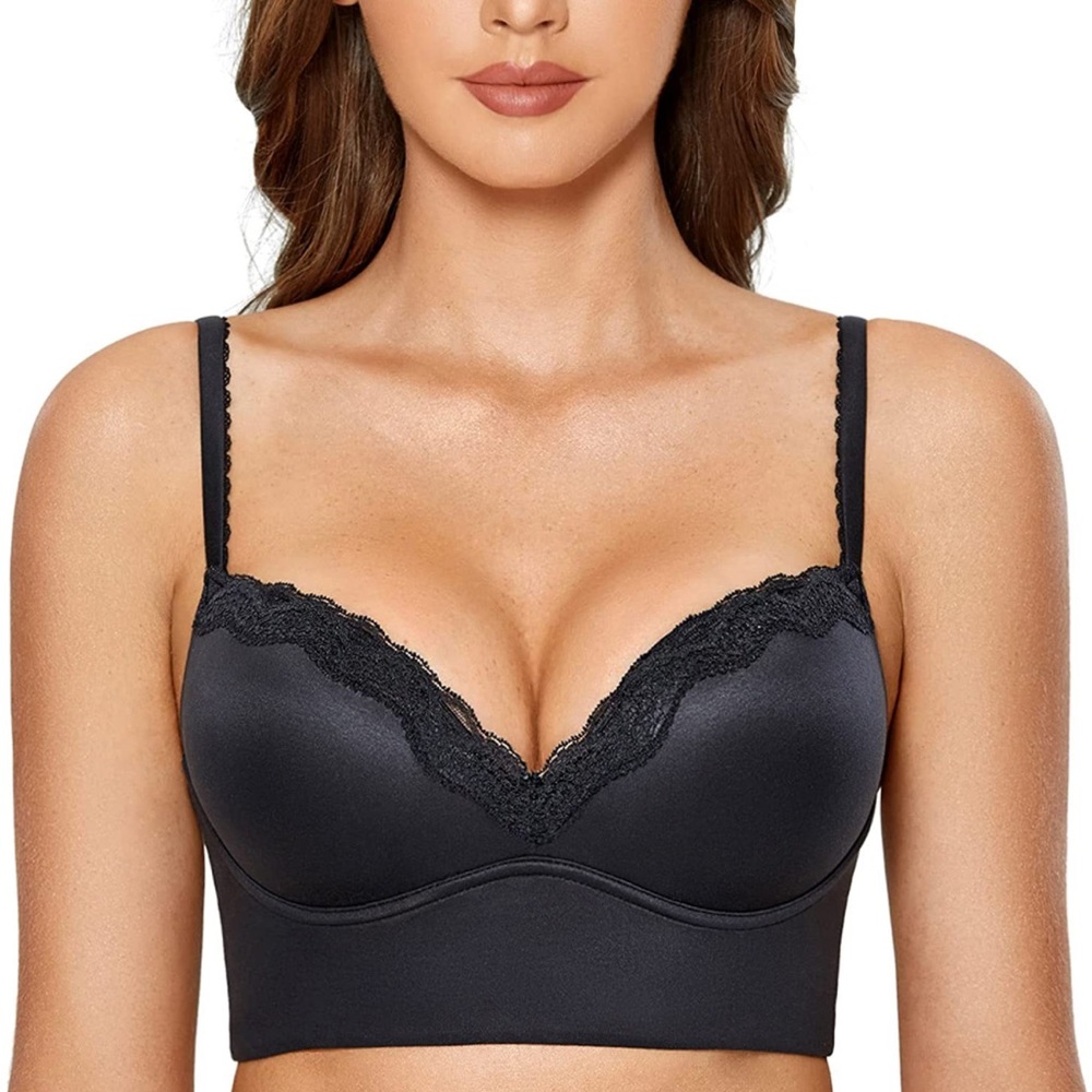 DOBREVA Women's Push Up Bra Wireless Padded No Underwire; 34B; black